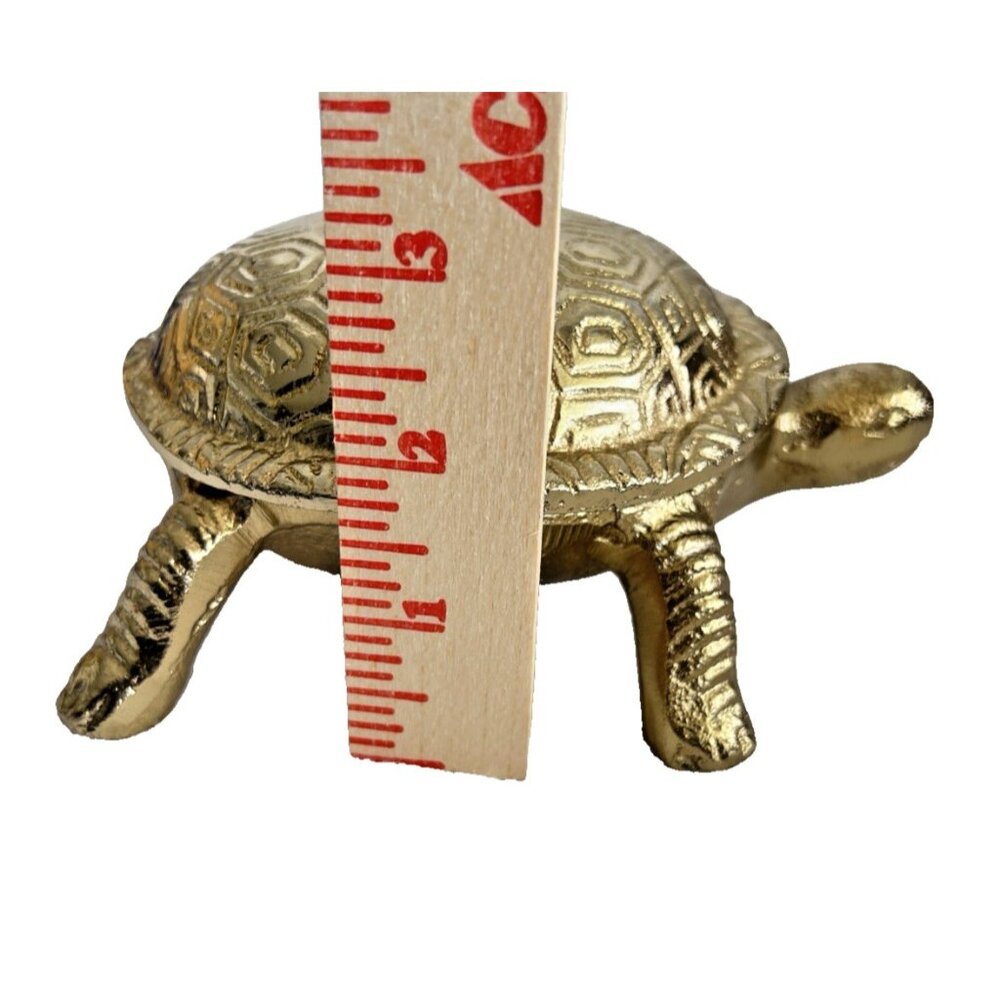 Turtle Trinket Box With Lid Gold Brass 6"L x 5"W Tortoise Shell Lover Gift - Picture 9 of 9